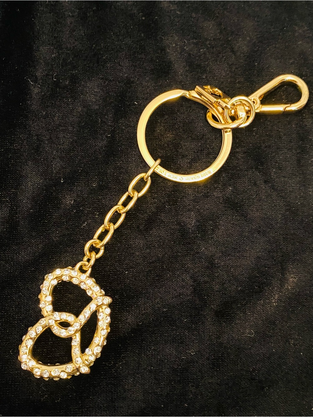Kate Spade Gold rhinestone pretzel Keychain key fob bag charm